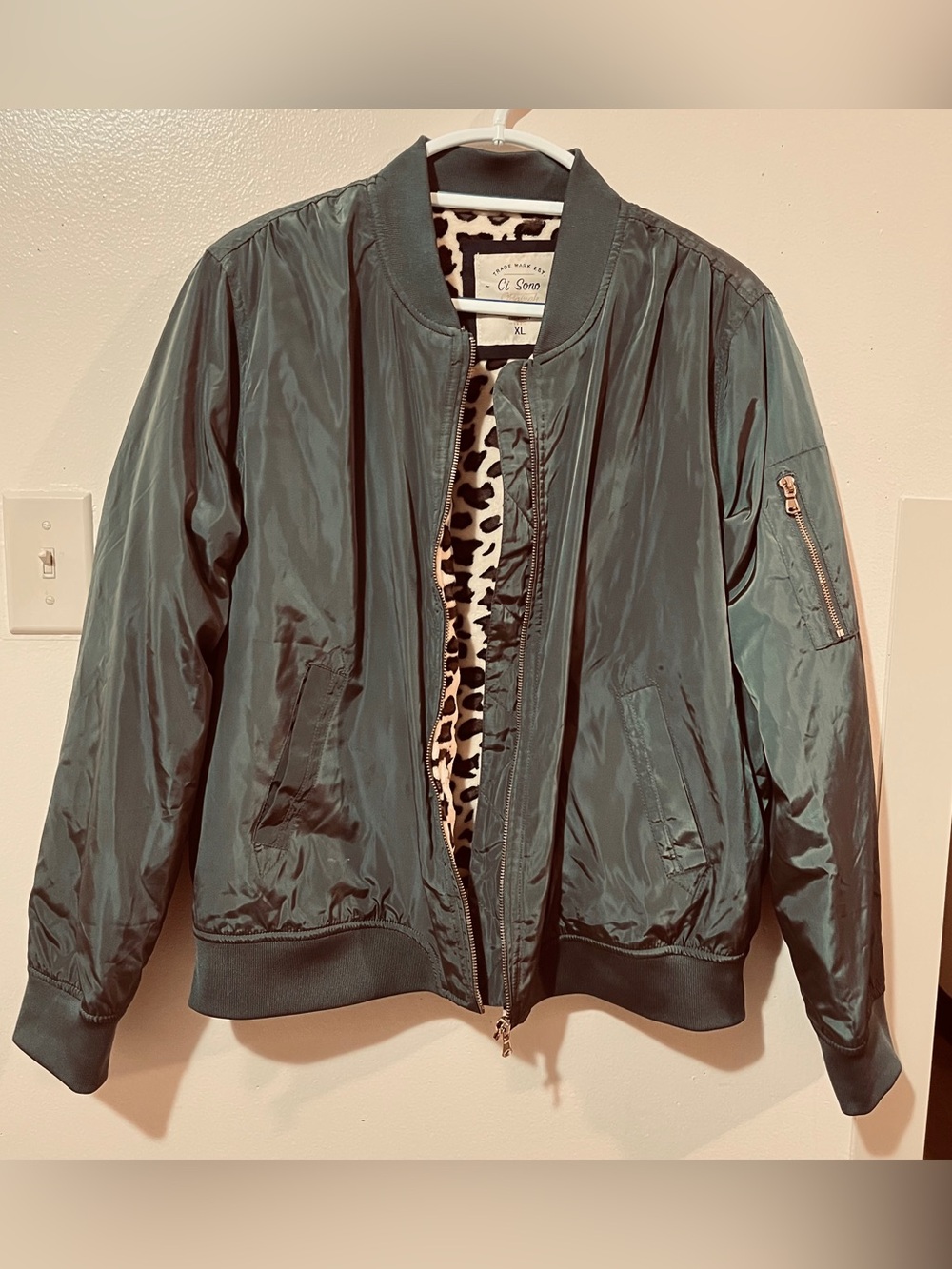 NWOT CI SONO Bomber Jacket - Women - Copper Zippers - Animal Print Soft Lined XL